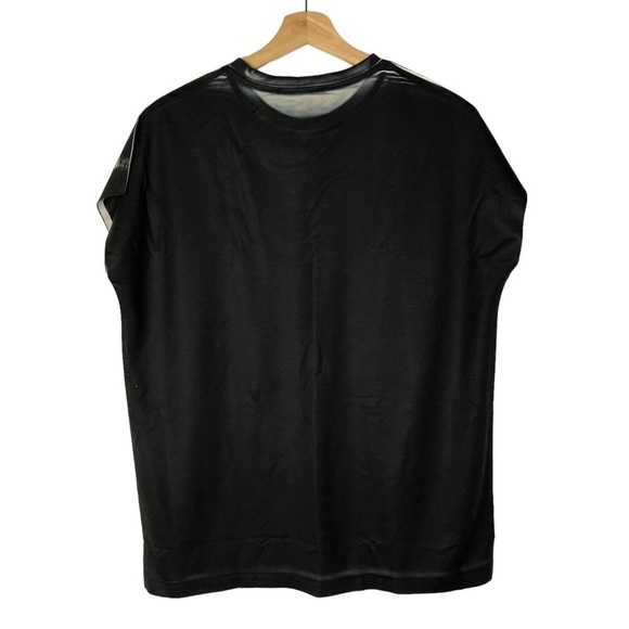 Zara Black Zip Printed Oversized Short Sleeve T-Shirt S - Picture 2 of 4